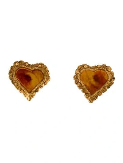 Pre-owned Christian Lacroix Resin Heart Clip-on Earrings In Multi