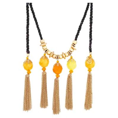 Pre-owned Christian Lacroix Runway Silk Cord Necklace With Faceted Resin & Chain Tassel By  In Multi