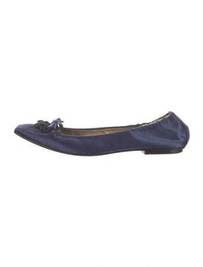 Pre-owned Christian Lacroix Satin Bow Accents Ballet Flats In Blue