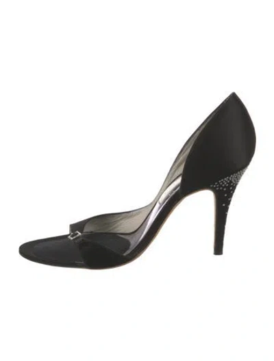 Pre-owned Christian Lacroix Satin Crystal Embellishments Sandals In Black