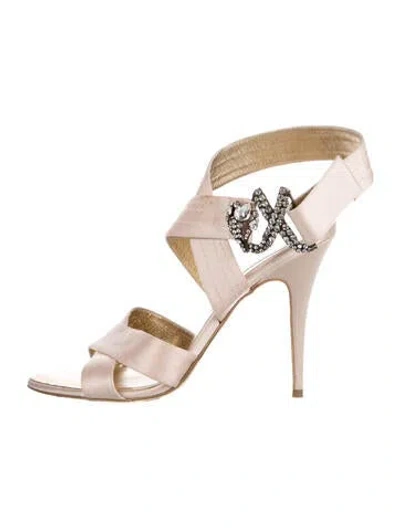 Pre-owned Christian Lacroix Satin Crystal Embellishments Sandals In Pink