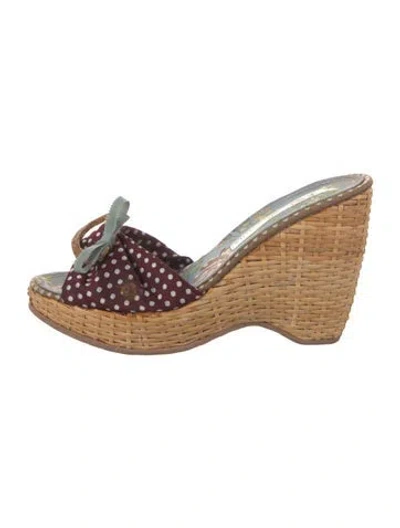 Pre-owned Christian Lacroix Satin Polka Dot Print Sandals In Brown