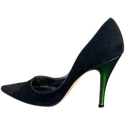 Pre-owned Christian Lacroix Sexy Vintage  Size 37 / 7 Black + Green Suede 1990s High Heels