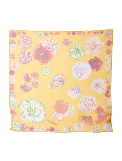 Pre-owned Christian Lacroix Silk Floral Print Scarf In Yellow