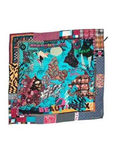 Pre-owned Christian Lacroix Silk Printed Scarf In Blue