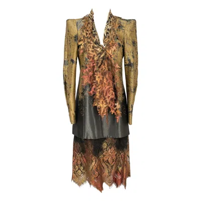 Pre-owned Christian Lacroix Skirt And A Jacket Decorated With Tie-and-dye Lace Set In Brown