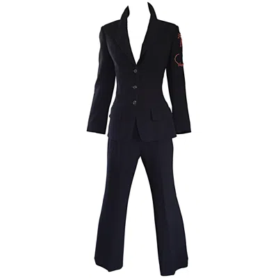 Pre-owned Christian Lacroix Spectacular Vintage  Black Beaded Lizard Le Smoking Pant Suit