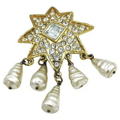 Pre-owned Christian Lacroix Star Brooch By Ch. Lacroix Paris Fully Set With Rhinestones, Pearl , Early 80' In Multi