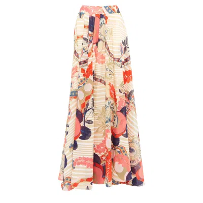 Pre-owned Christian Lacroix Stripe Floral Kaleidoscope Print Maxi Skirt In Multi