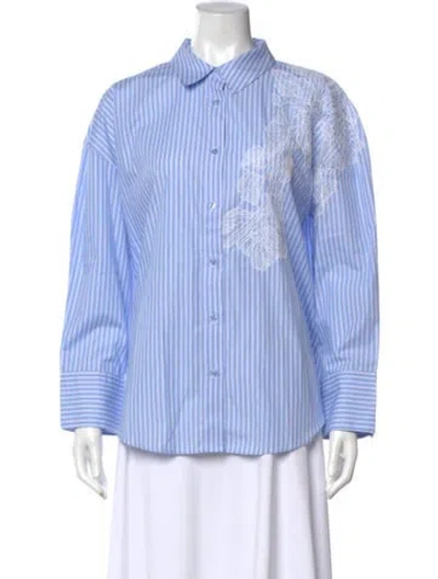 Pre-owned Christian Lacroix Striped Long Sleeve Blouse In Blue
