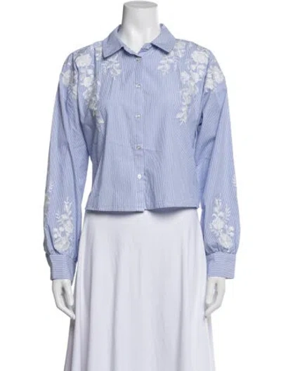 Pre-owned Christian Lacroix Striped Long Sleeve Button-up Top In Blue