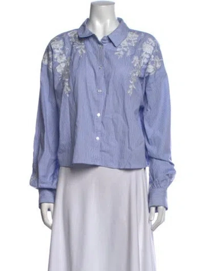 Pre-owned Christian Lacroix Striped Long Sleeve Button-up Top In Blue/white