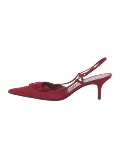 Pre-owned Christian Lacroix Suede Bow Accents Slingback Pumps In Red