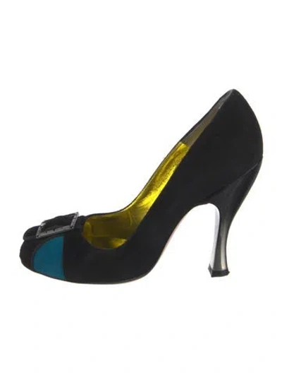 Pre-owned Christian Lacroix Suede Colorblock Pattern Pumps In Blue