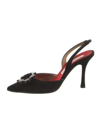 Pre-owned Christian Lacroix Suede Crystal Embellishments Slingback Pumps In Black