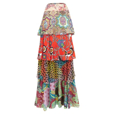 Pre-owned Christian Lacroix Tiered Paisley Patchwork Silk Skirt In Multi