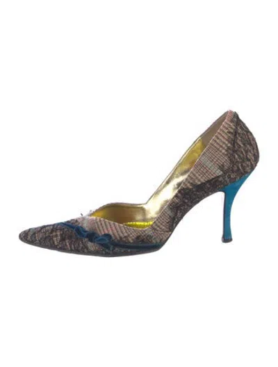 Pre-owned Christian Lacroix Tweed Plaid Print Pumps In Neutrals