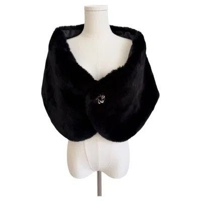 Pre-owned Christian Lacroix Vintage Black Faux Fur Shawl With Jeweled Clasp