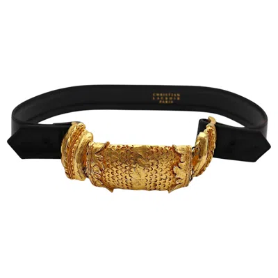 Pre-owned Christian Lacroix Vintage Black Leather Belt With Sculptural Gilt Metal Buckle