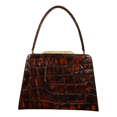 Pre-owned Christian Lacroix Vintage Brown Croc-embossed Frame Handbag