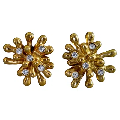 Pre-owned Christian Lacroix Vintage  Anemone Sputnik Rhinestones Gold Tone Earrings In Multi