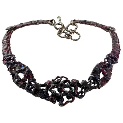 Pre-owned Christian Lacroix Vintage  Brutalist Enamel Rhinestones Choker Necklace In Black