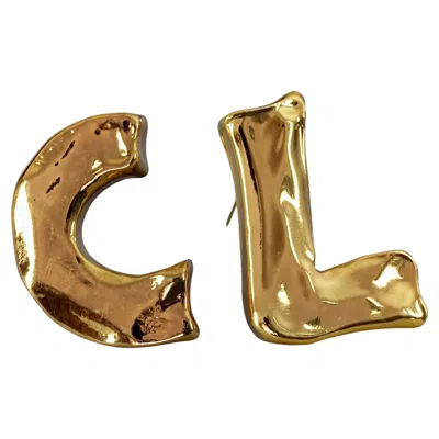 Pre-owned Christian Lacroix Vintage  Cl Logo Monogram Brooch Set In Multi