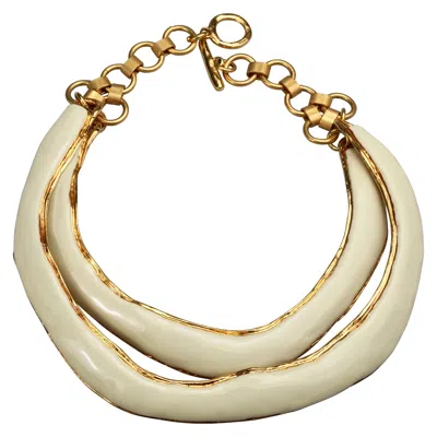 Pre-owned Christian Lacroix Vintage  Double Layer White Enamel Rigid Choker Masai Necklace