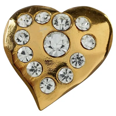 Pre-owned Christian Lacroix Vintage  Gilt Heart Rhinestone Brooch In Multi