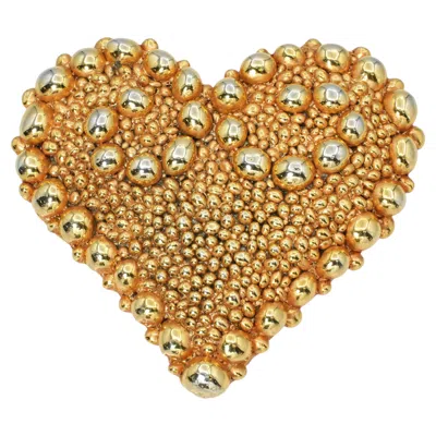 Pre-owned Christian Lacroix Vintage  Gold Plated Textured Heart Brooch In Multiple