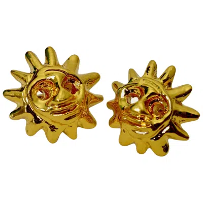 Pre-owned Christian Lacroix Vintage  Iconic Sun Face Earrings In Brown