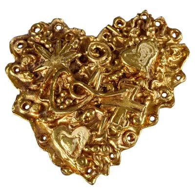Pre-owned Christian Lacroix Vintage  Logo Emblematic Heart Brooch In Multi
