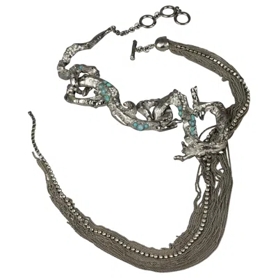 Pre-owned Christian Lacroix Vintage  Opulent Rigid Cascading Multi Chain Choker Necklace In Gray