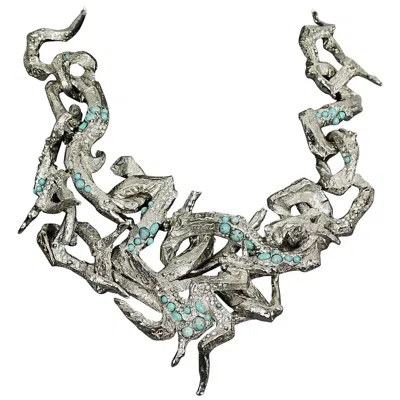 Pre-owned Christian Lacroix Vintage  Opulent Rigid Turquoise Stone Choker Necklace In Gray