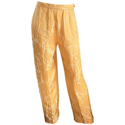 Pre-owned Christian Lacroix Vintage  Silk Shantung Golden Yellow Oriental Wide Leg Pants