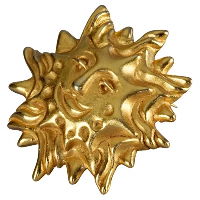 Pre-owned Christian Lacroix Vintage  Sun Face Gold Tone Novelty Brooch In Multi