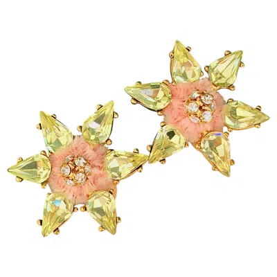 Pre-owned Christian Lacroix Vintage Citrine Star Water Drop Pink Fluffy Chunky Earrings