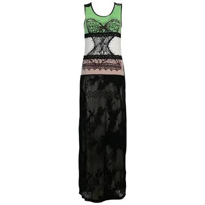 Pre-owned Christian Lacroix Vintage Corset Print Maxi Lace Dress In Black