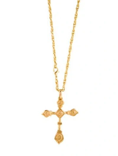 Pre-owned Christian Lacroix Vintage Cross Pendant Necklace, 24" In Multi