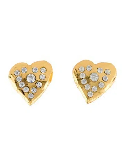 Pre-owned Christian Lacroix Vintage Crystal Heart Clip-on Earrings In Multi