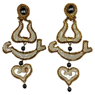 Pre-owned Christian Lacroix Vintage Drop Gold Toned Clip-on Earring In Multi
