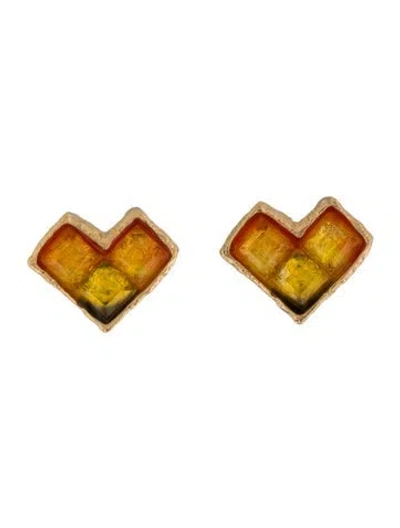 Pre-owned Christian Lacroix Vintage Glass Heart Stud Earrings In Multi
