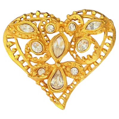 Pre-owned Christian Lacroix Vintage Gold Baroque Large Heart Openwork Statement Brooch In Multiple