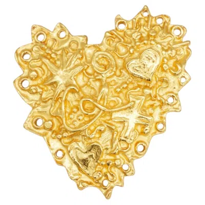 Pre-owned Christian Lacroix Vintage Gold Cross Star Heart Logo Openwork Statement Brooch In Multi