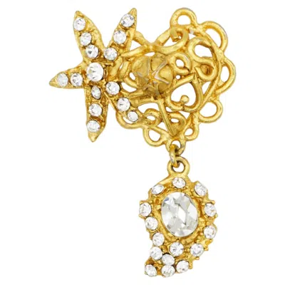 Pre-owned Christian Lacroix Vintage Gold Heart Love Starfish Crystals Openwork Drop Brooch In Multi