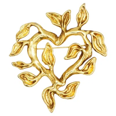 Pre-owned Christian Lacroix Vintage Gold Huge Massive Vivid Leaf Heart Love Chunky Brooch In Multi