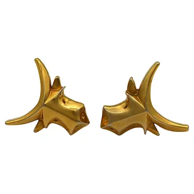 Pre-owned Christian Lacroix Vintage Gold Tone Bull Head Clip-on Earrings In Multi
