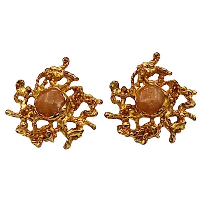Pre-owned Christian Lacroix Vintage Gold Tone Clip-on Earrings In Multi