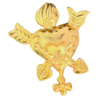 Pre-owned Christian Lacroix Vintage Iconic Gold Sacred Heart Cross Arrow Fire Flame Brooch In Red