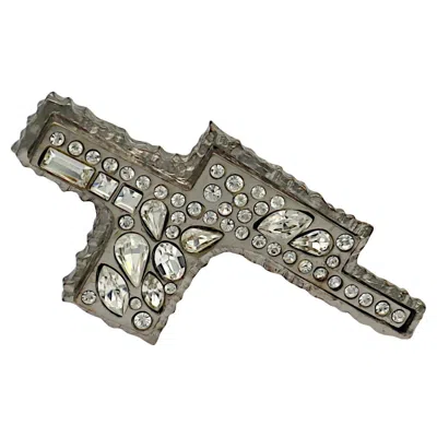 Pre-owned Christian Lacroix Vintage Jewelled Abstract Cross Brooch In Multi